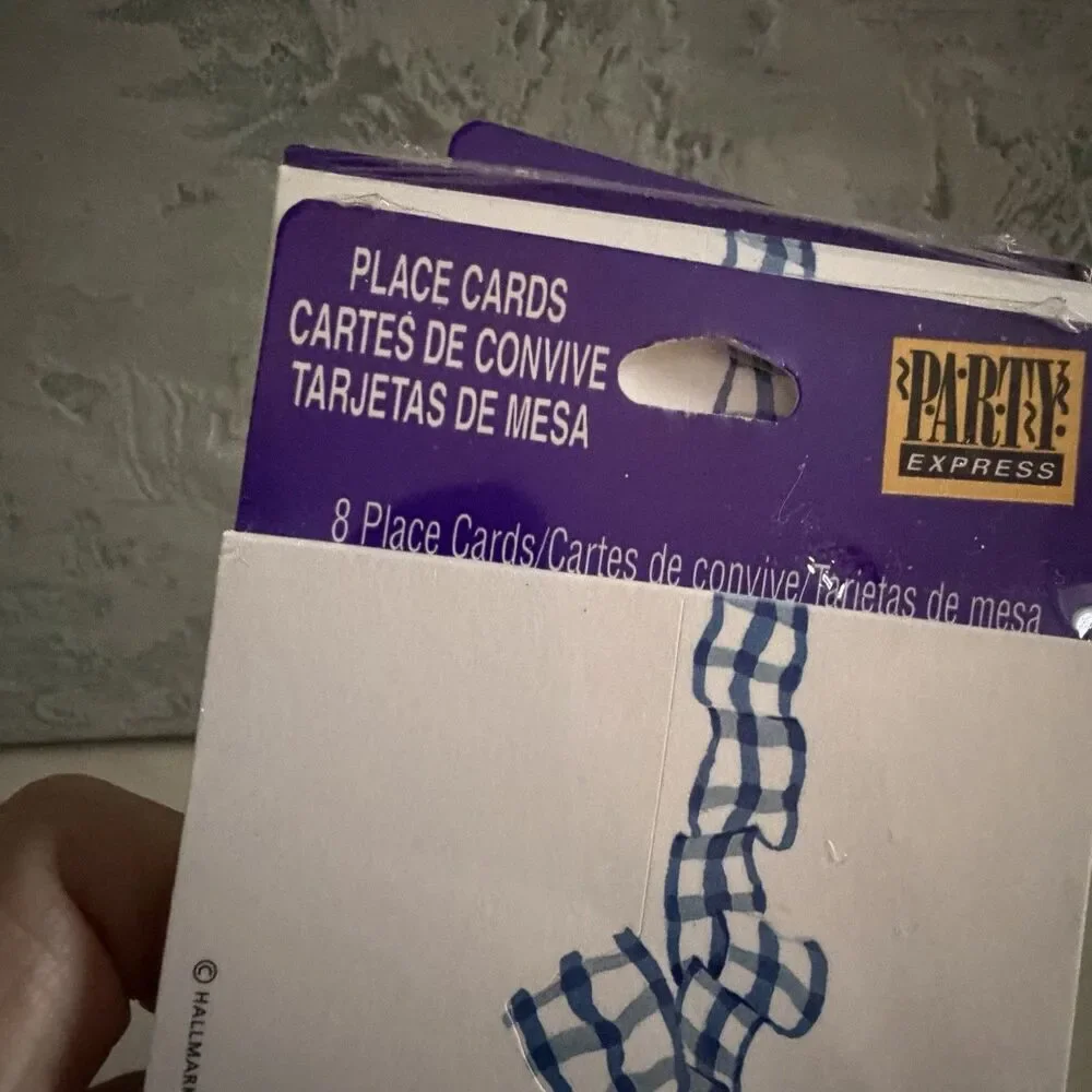 Hallmark Blue Gingham Bow Place Cards 3 Sets 8=24 Blue & White Bows NIP Vintage